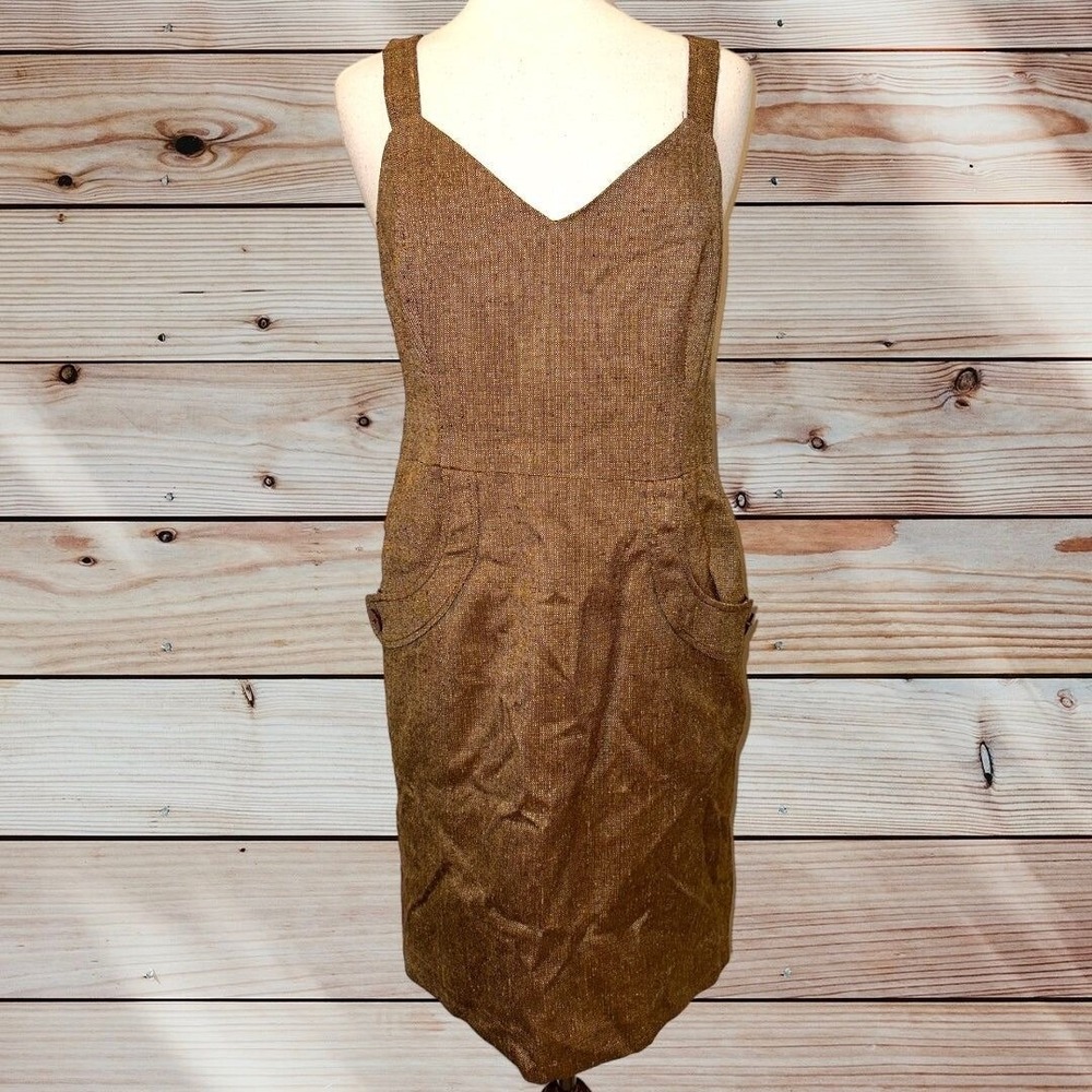 O1 David Meister tweed dress brown size 10 made‎ USA pockets women's lined